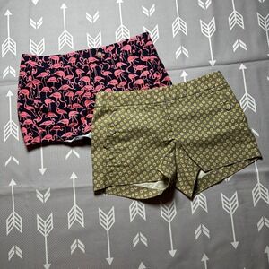 J. Crew Size 2‎ Shorts Bundle Pink Flamingo Print & Dot Print Preppy Casual